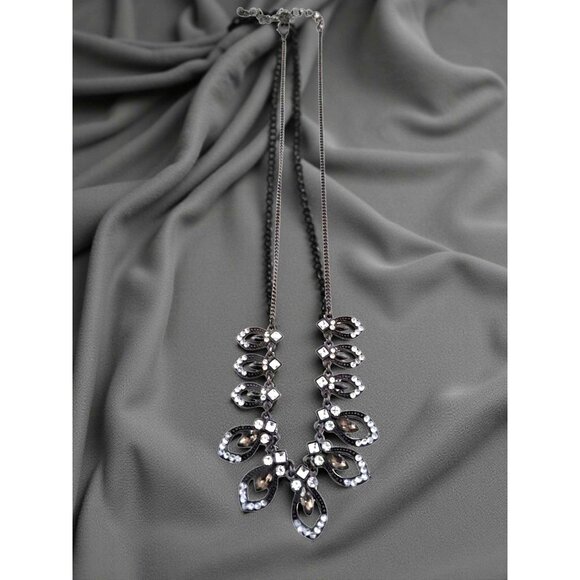 Vintage Black,Grey Metal Teardrop Shape Clear,Brown Glass Chrystals Necklace - Picture 10 of 10